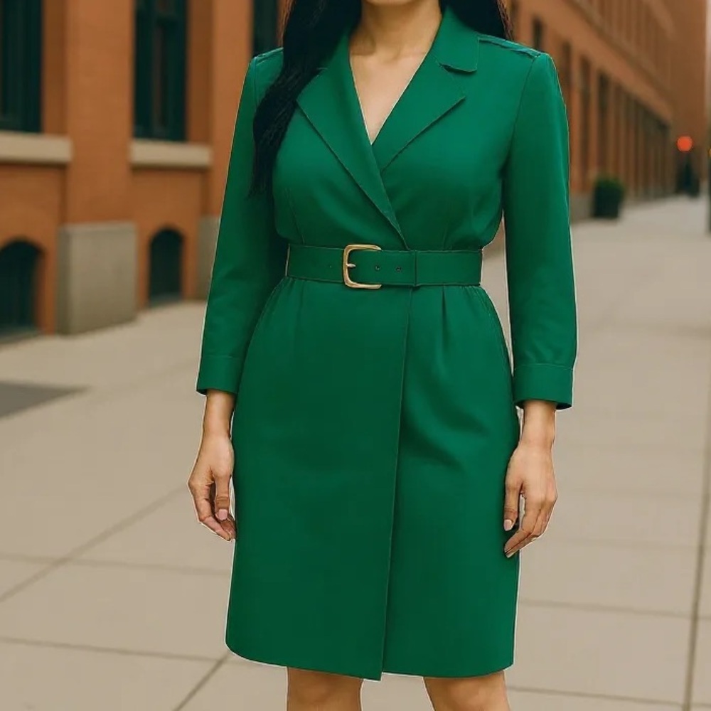 Liz Claiborne Emerald Green Belted Midi Dress